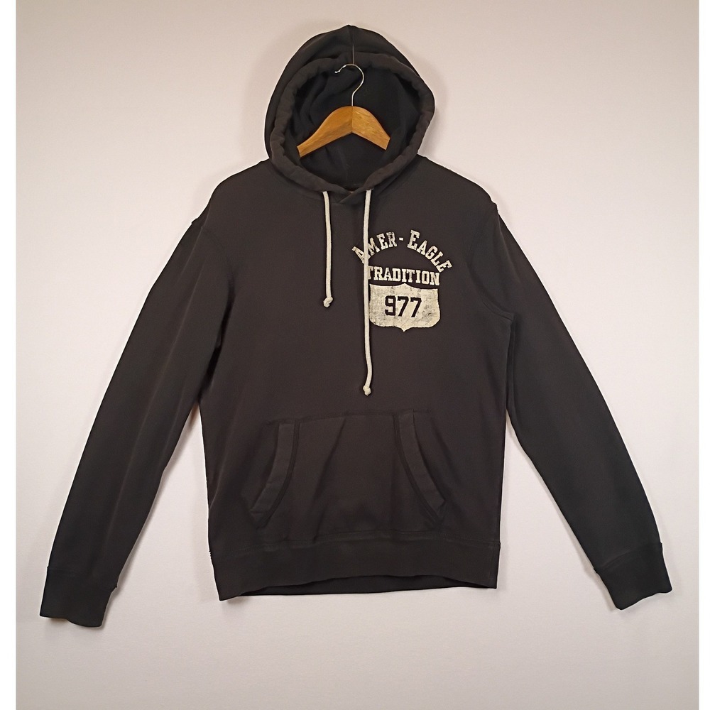 Heritage American Eagle Mens XS Charcoal Gray Distressed Graphic Hoodie